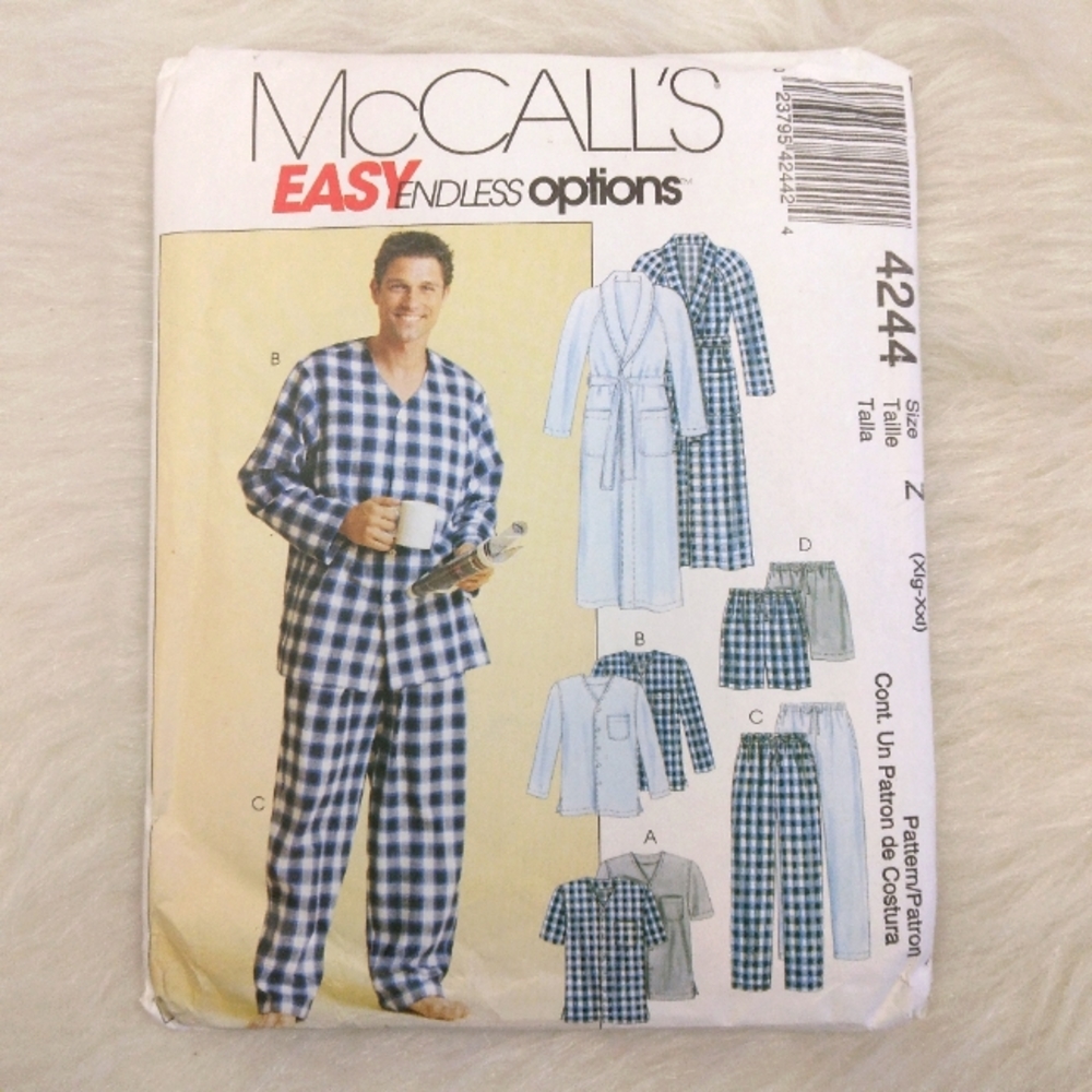 McCall's 4244 Men's robe belt top pants shorts Size XL-XXL